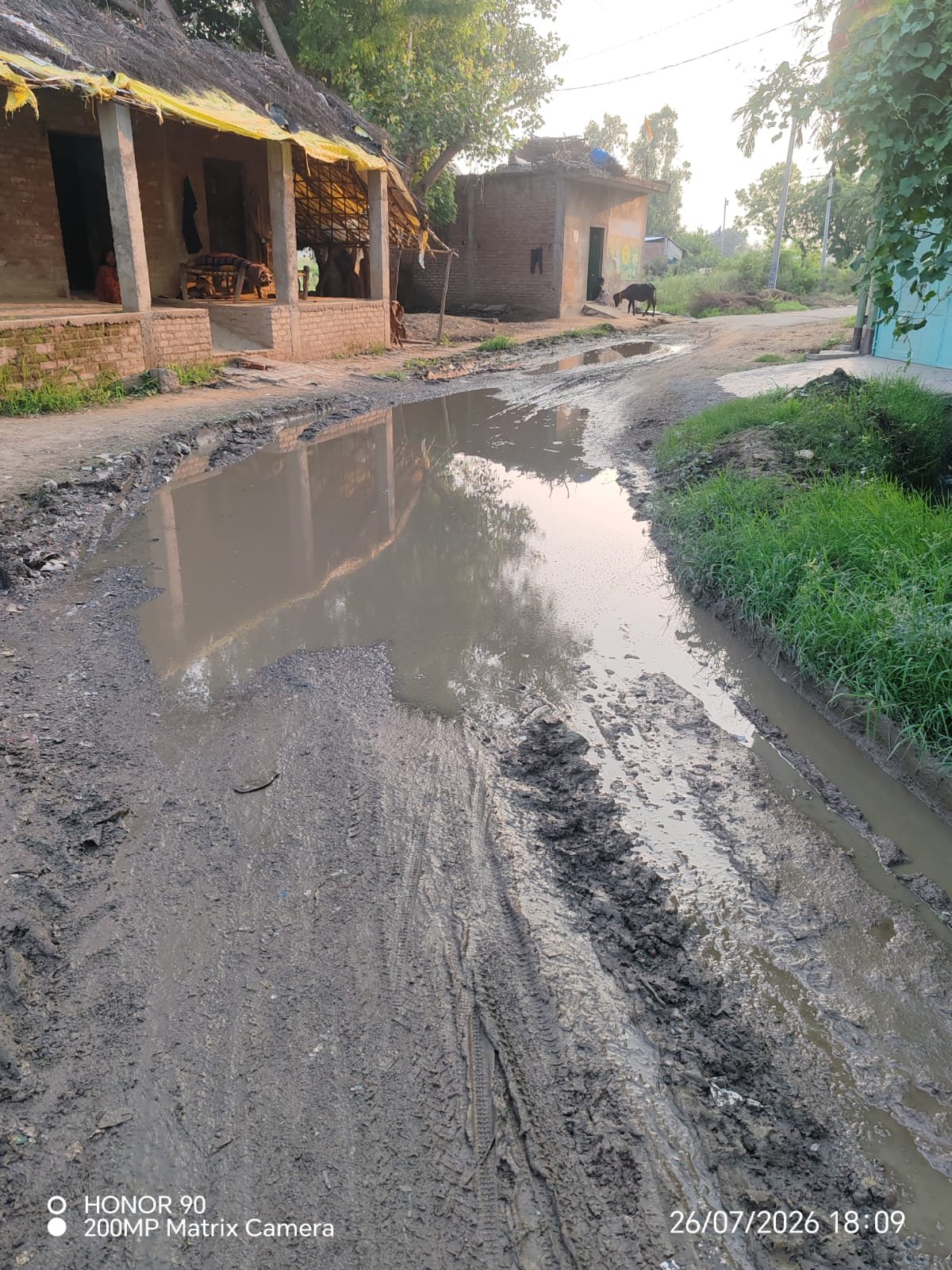 जलभराव से मार्ग बना दलदल,राहगीरों और स्कूली बच्चों की बढ़ी मुसीबत, प्रधान-सचिव पर लापरवाही के आरोप